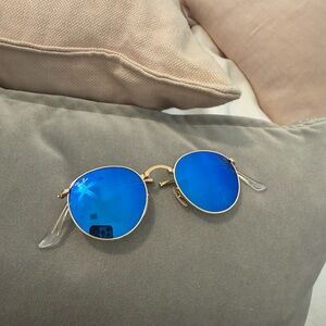 Ray-Ban Gold Frame Sunglasses with Blue Lenses